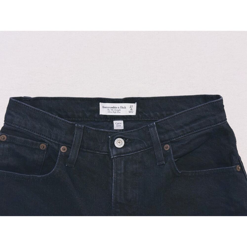 Abercrombie & Fitch Curve Love 90s Straight Jeans Size 4 Short Black Classic - Picture 5 of 7